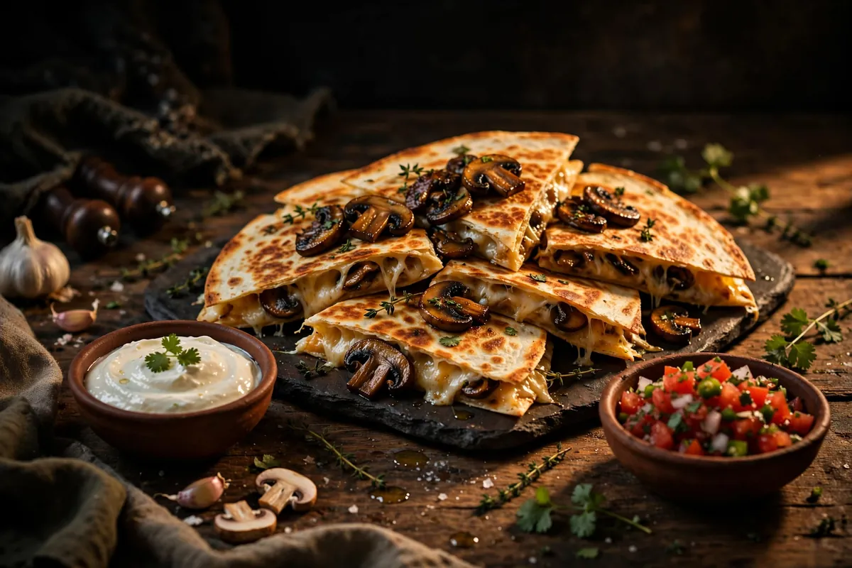 Cheese and mushroom quesadilla